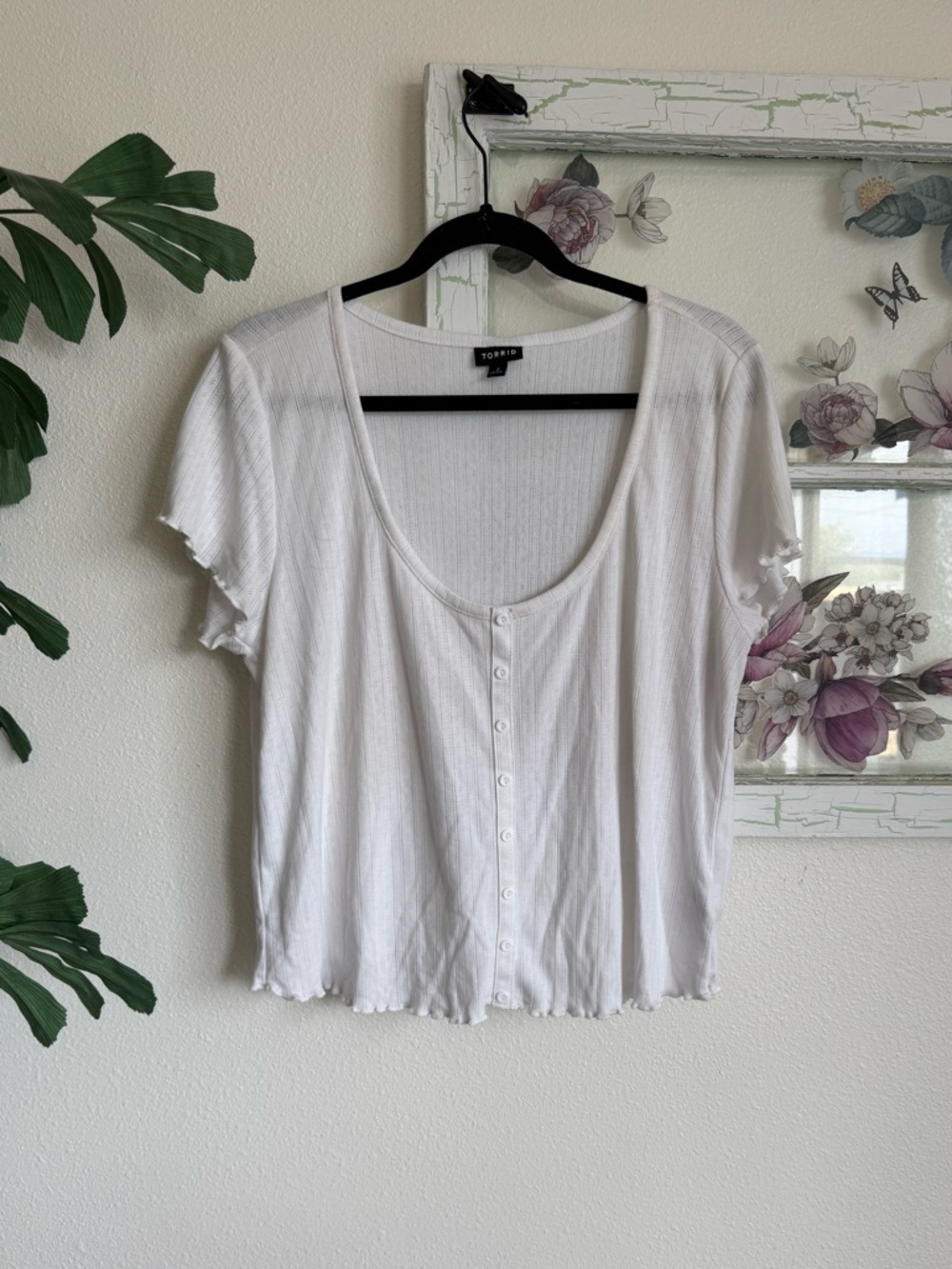 torrid White Scoop Neck Button-Front Ribbed Crop Top Size 2